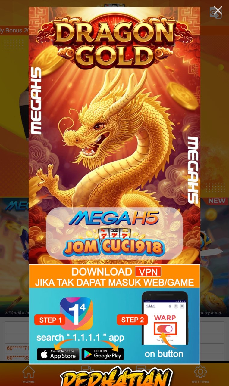 Jomcuci918 interstitial instructing players to download a VPN if they cannot access the website or games, showing 1.1.1.1 WARP setup steps, captured 13 August 2026